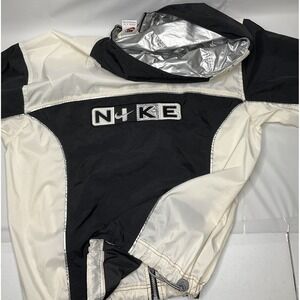 Vintage Nike Jacket Hooded Windbreaker Spell Out Swoosh Unlined 90s Women‎ Sz L